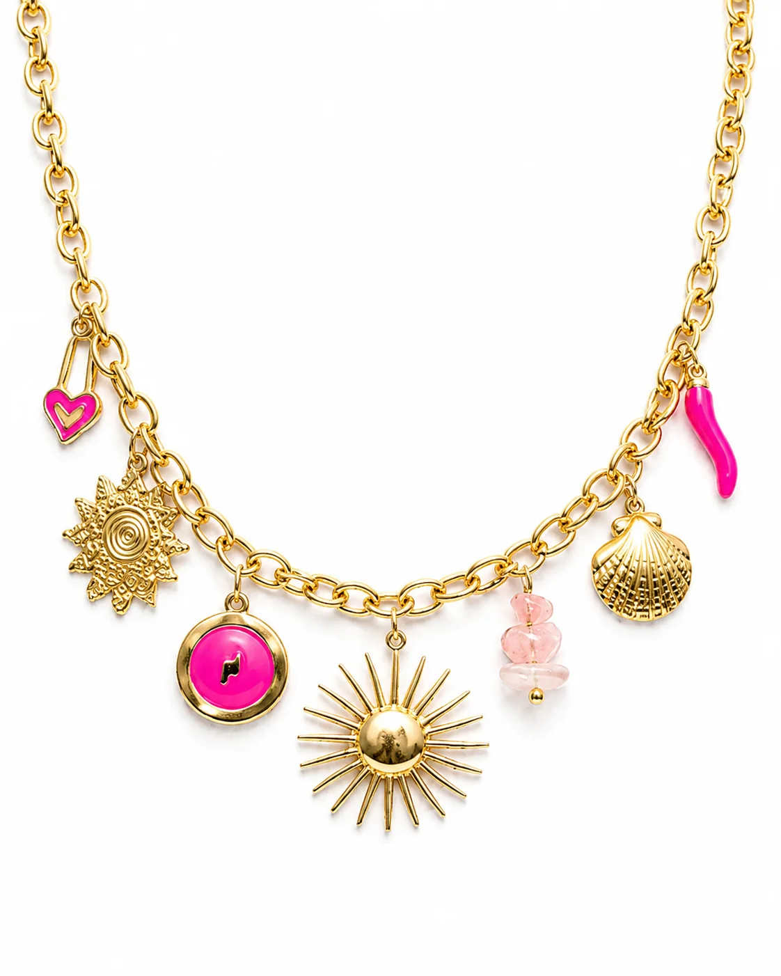 Collar charms sol y concha en acero inoxidable