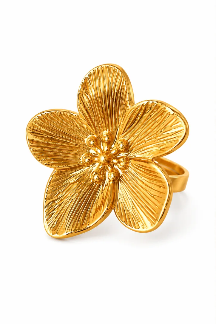 Anillo flor dorada ajustable (ACERO INOXIDABLE)