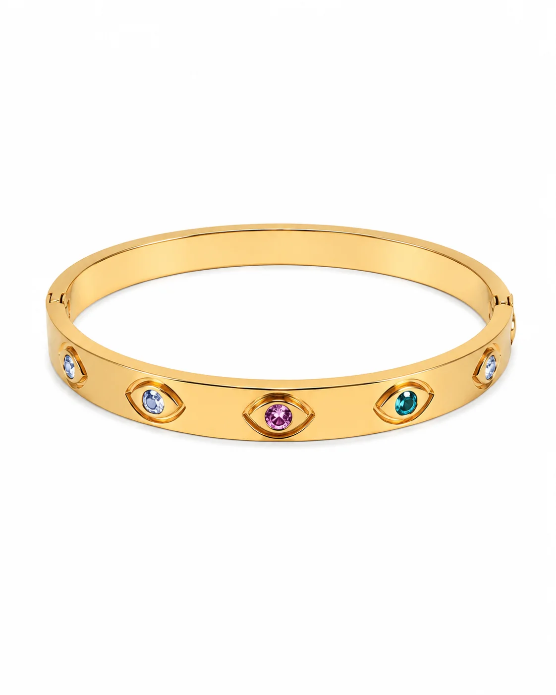 Pulsera brazalete dorada con circonias en acero inoxidable