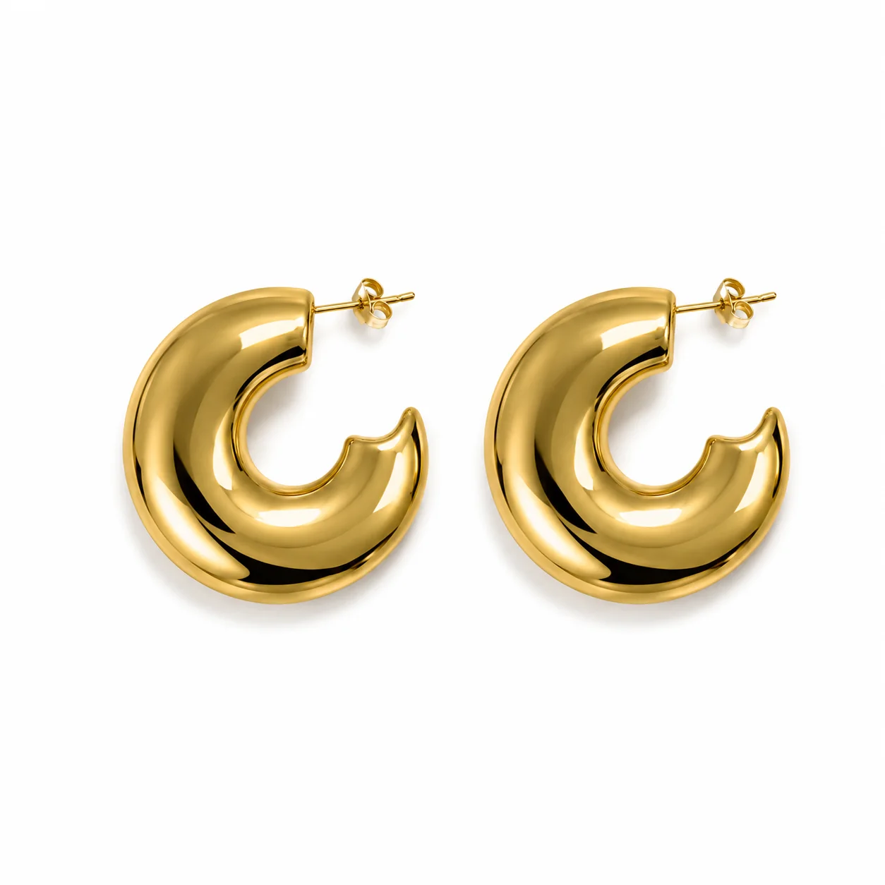 Aretes aro grueso dorados en acero inoxidable