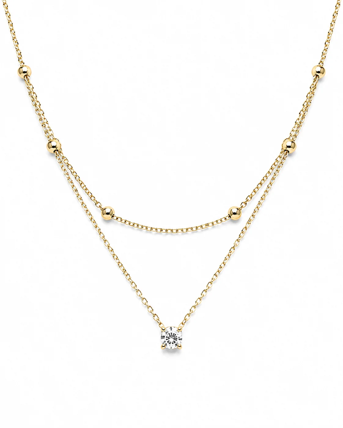 Collar doble capa dorado con zirconia en acero inoxidable