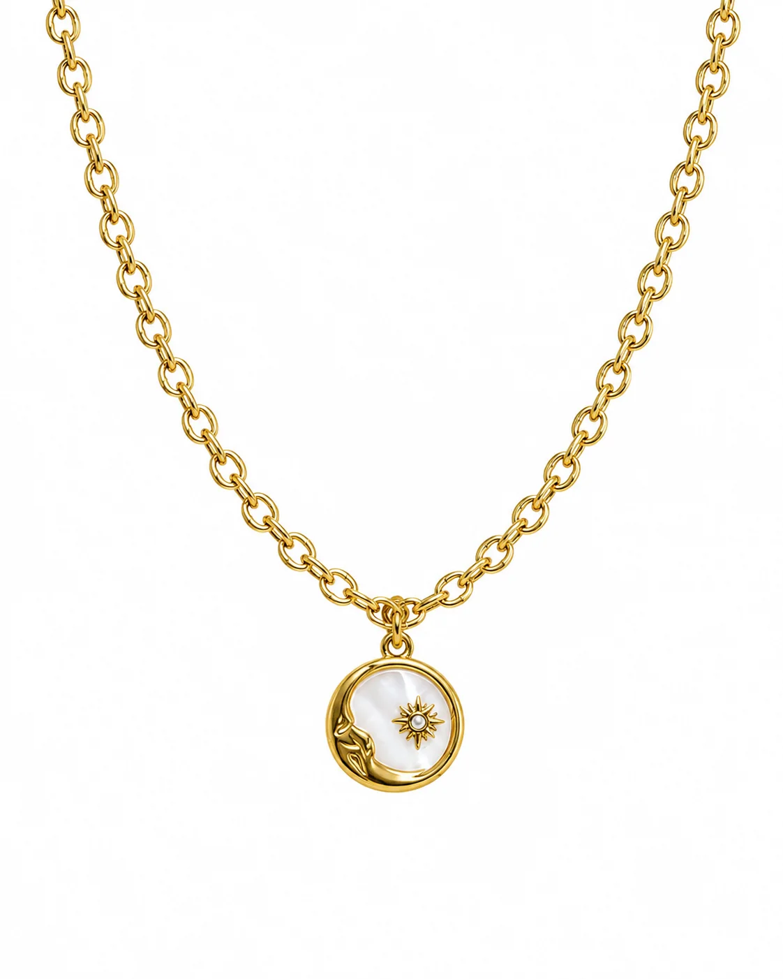 Collar luna dorada en acero inoxidable