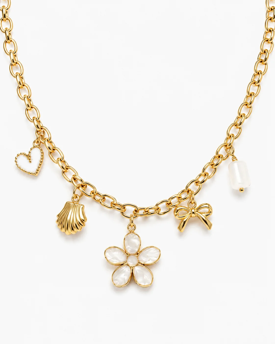 Collar charms flor blanca en acero inoxidable
