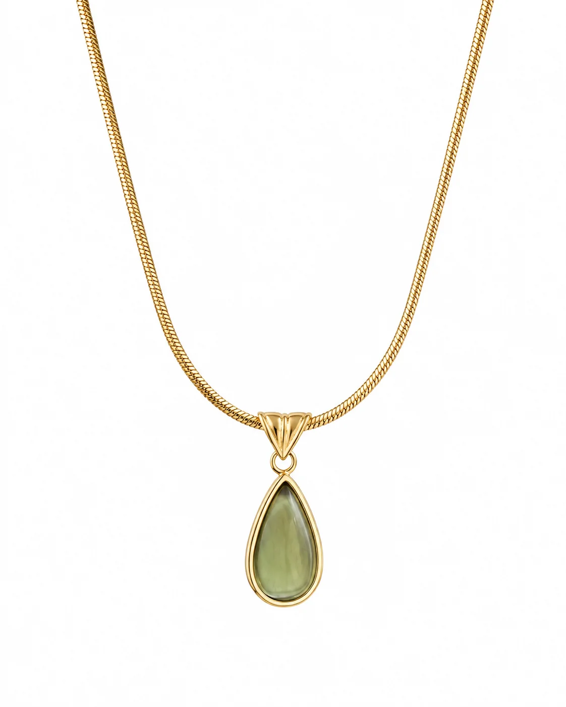 Collar gota verde dorado en acero inoxidable