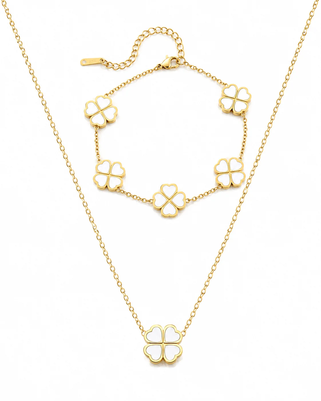 Conjunto trébol blanco de acero inoxidable