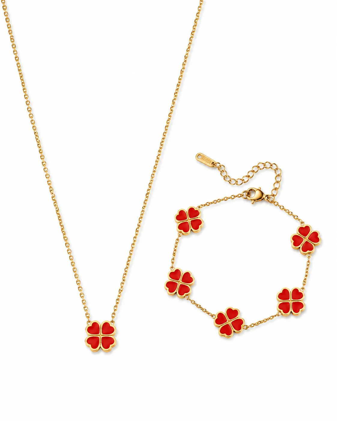 Conjunto trébol rojo de acero inoxidable