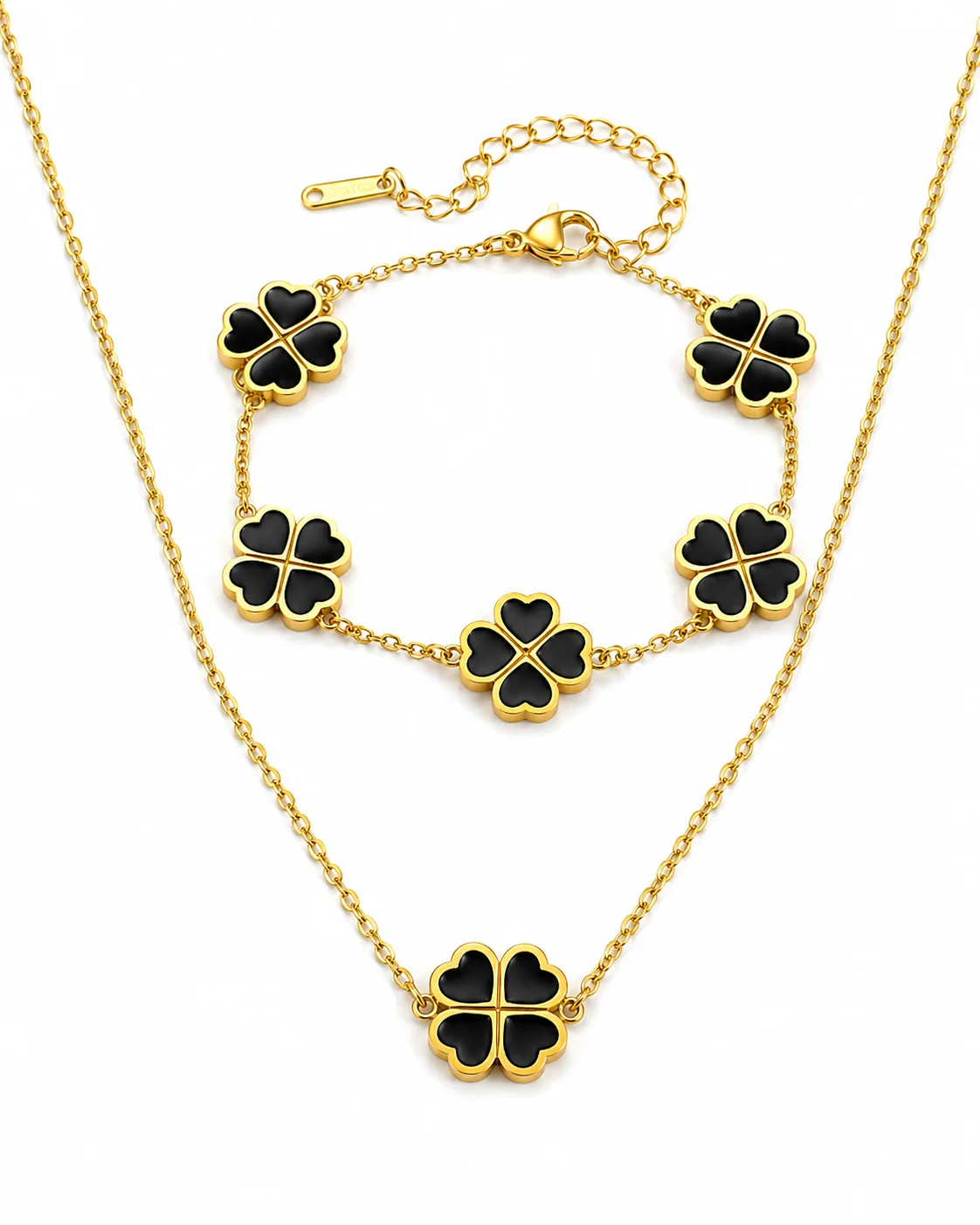 Conjunto trébol negro de acero inoxidable
