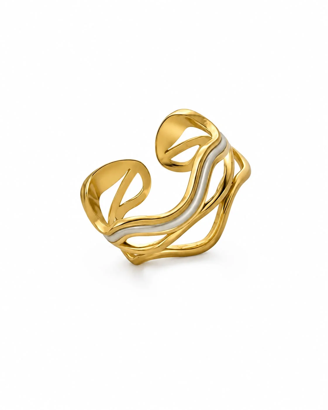 Anillo geometrico blanco con dorado