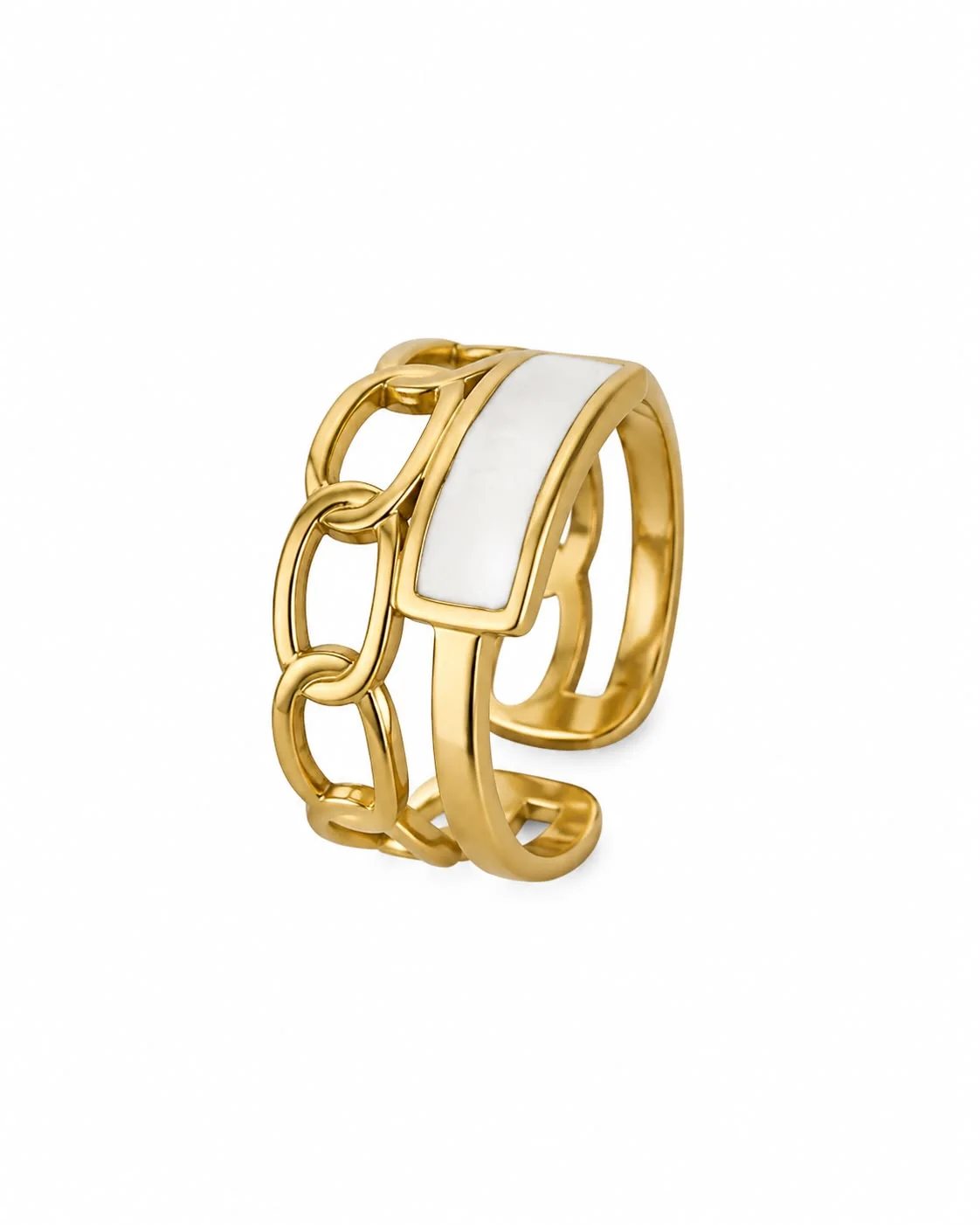 Anillo elegante en blanco y dorado