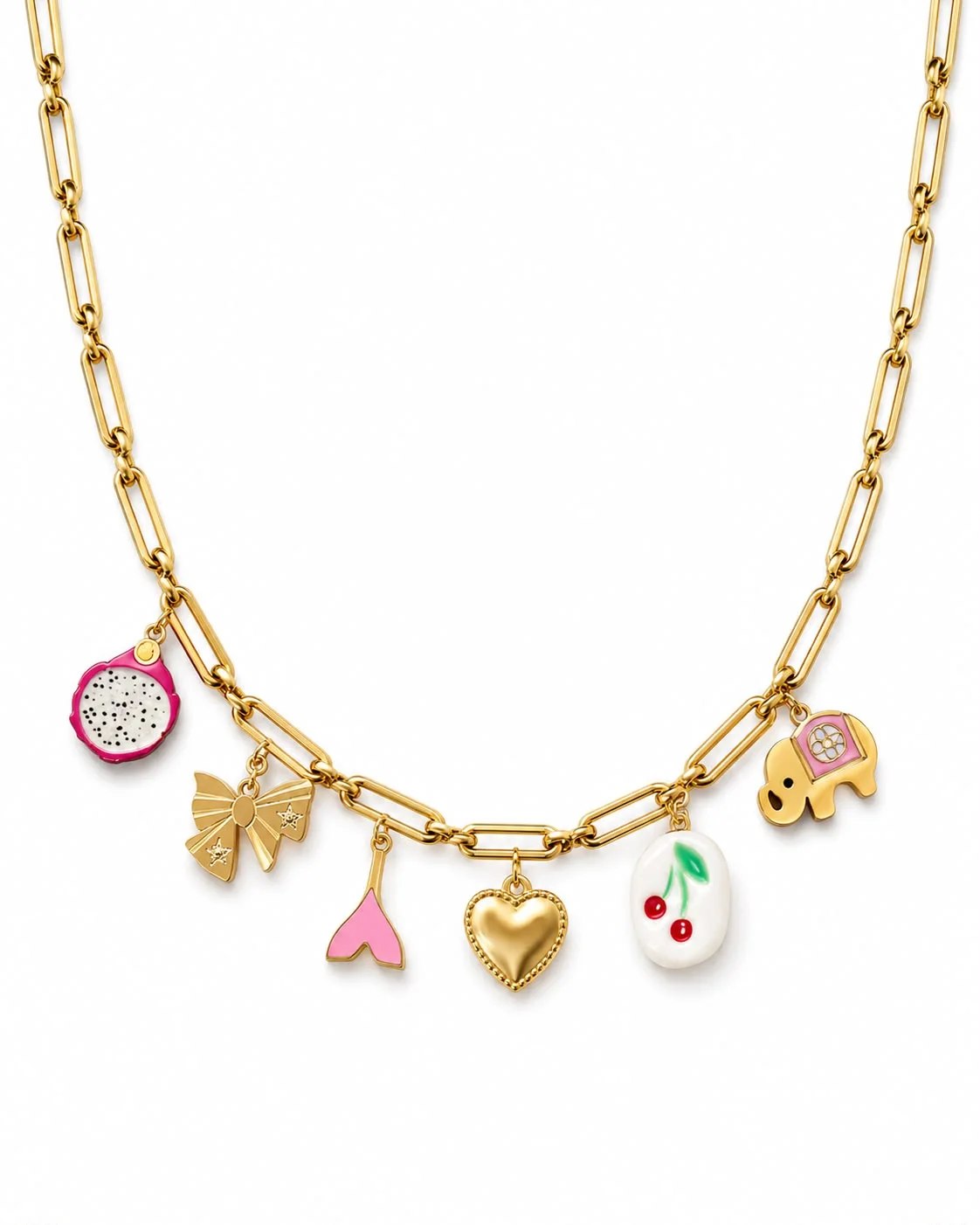 Collar de charms cereza, corazon, elefante, lazo