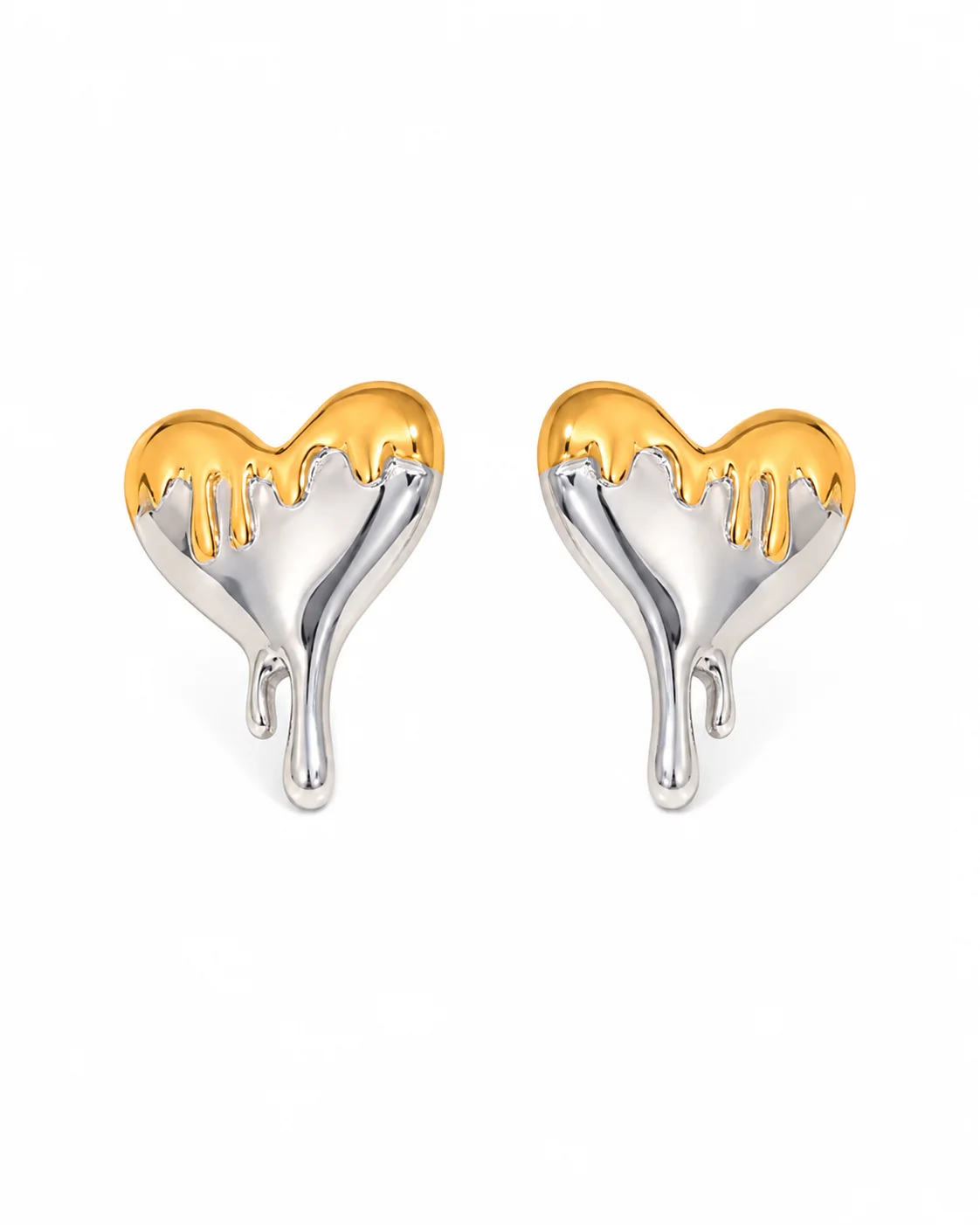 Aretes de corazon en gota bicolor