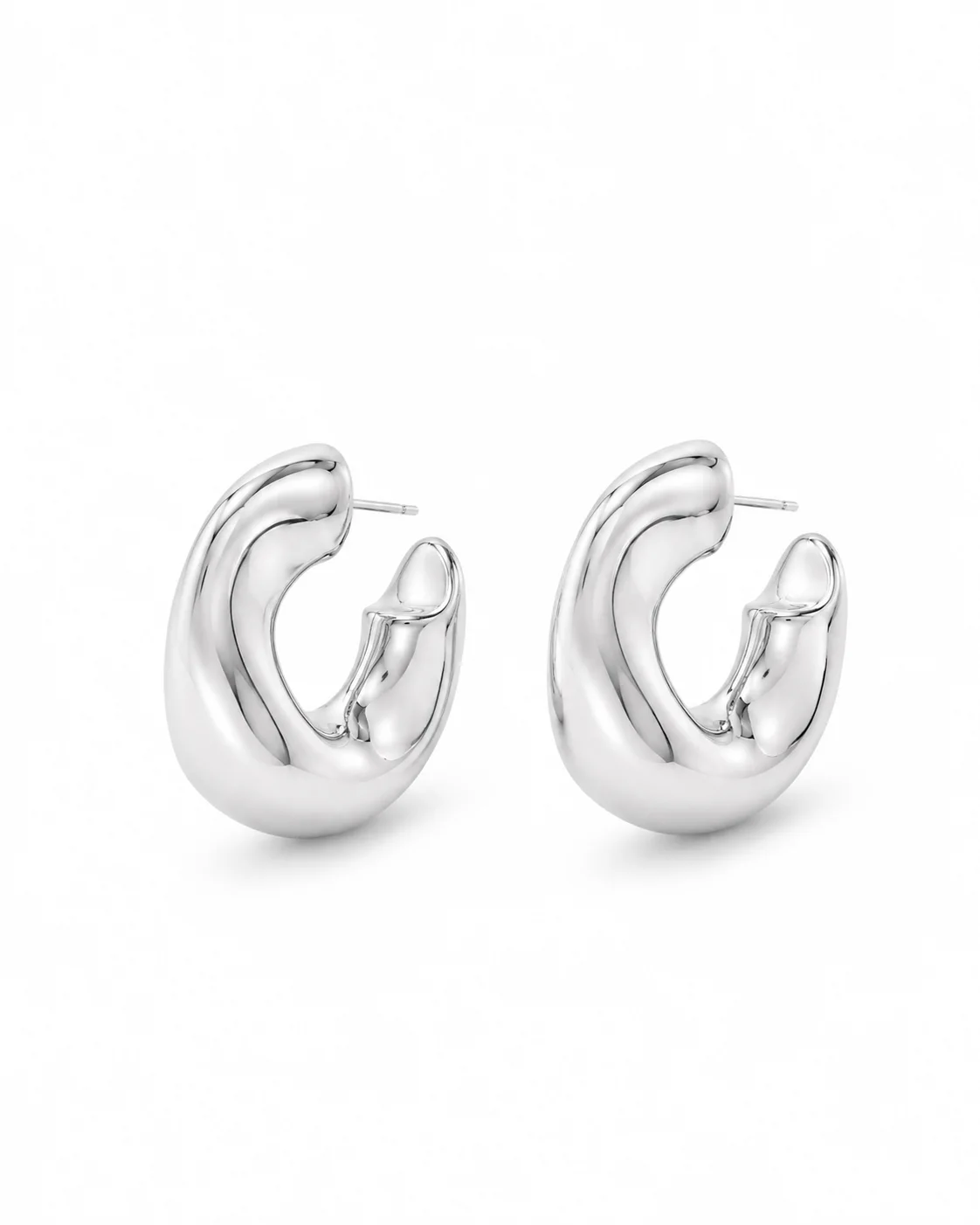 Aretes aro grueso plateados en acero inoxidable