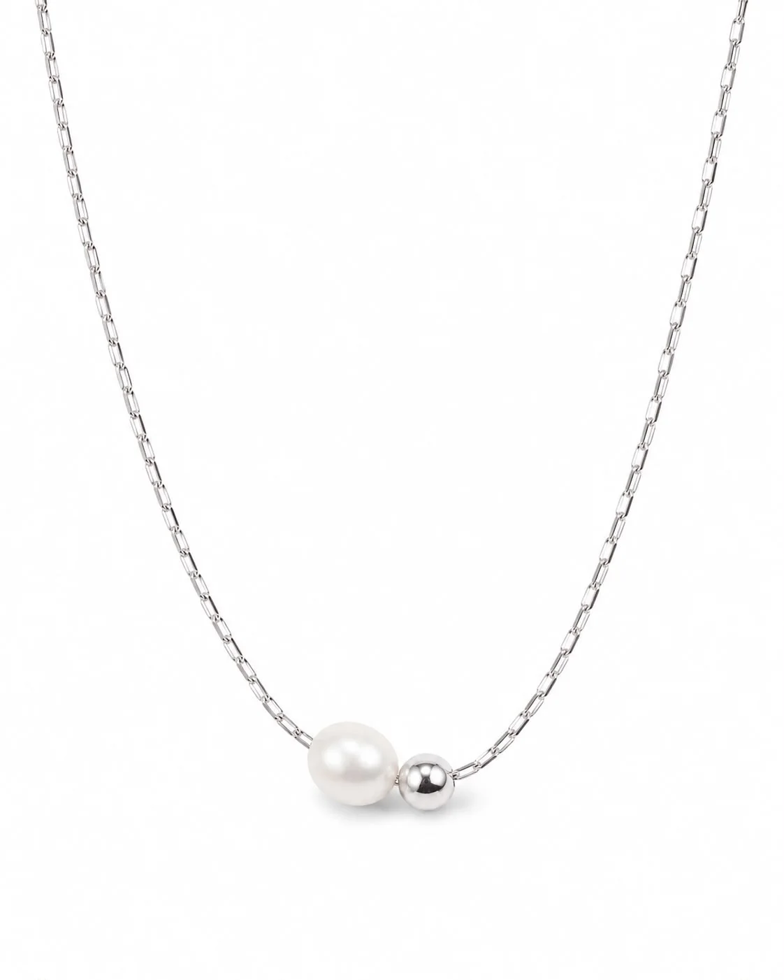 Collar perla minimalista plata