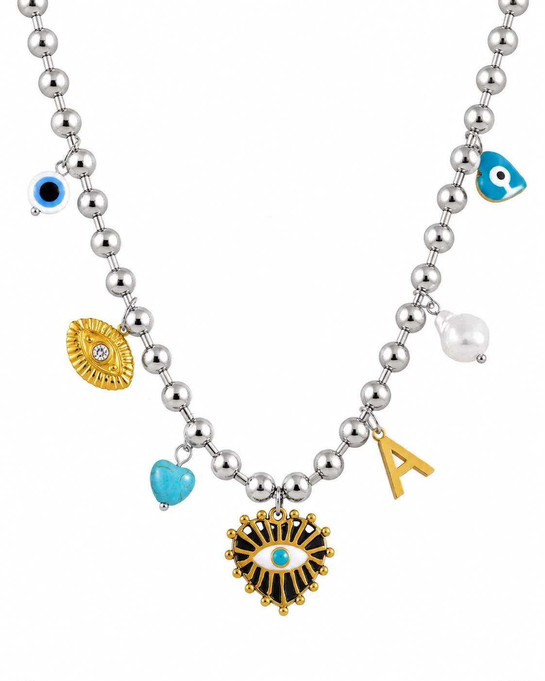 Collar amuleto ojo turco plateado