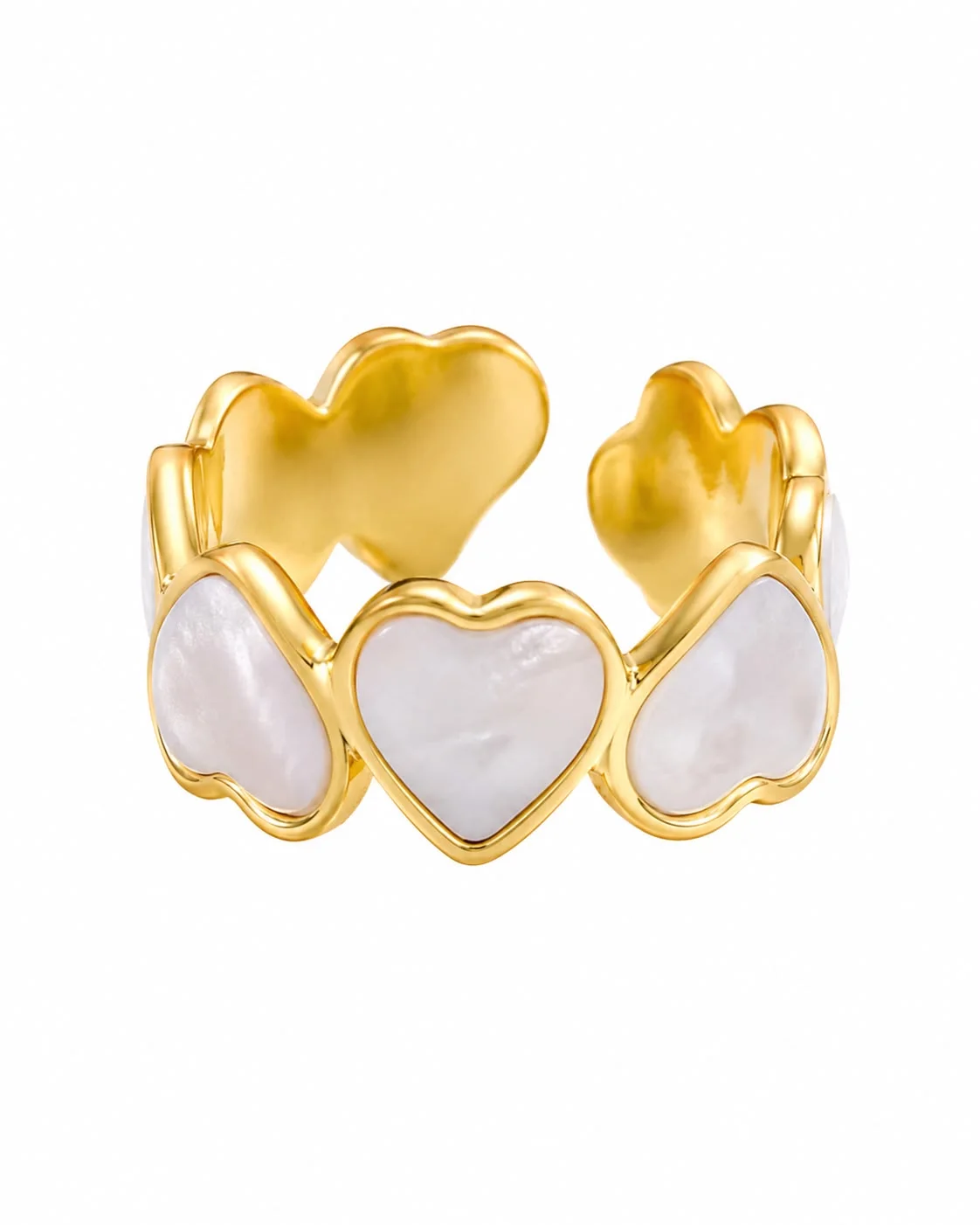 Anillo corazon geometricos blanco perla