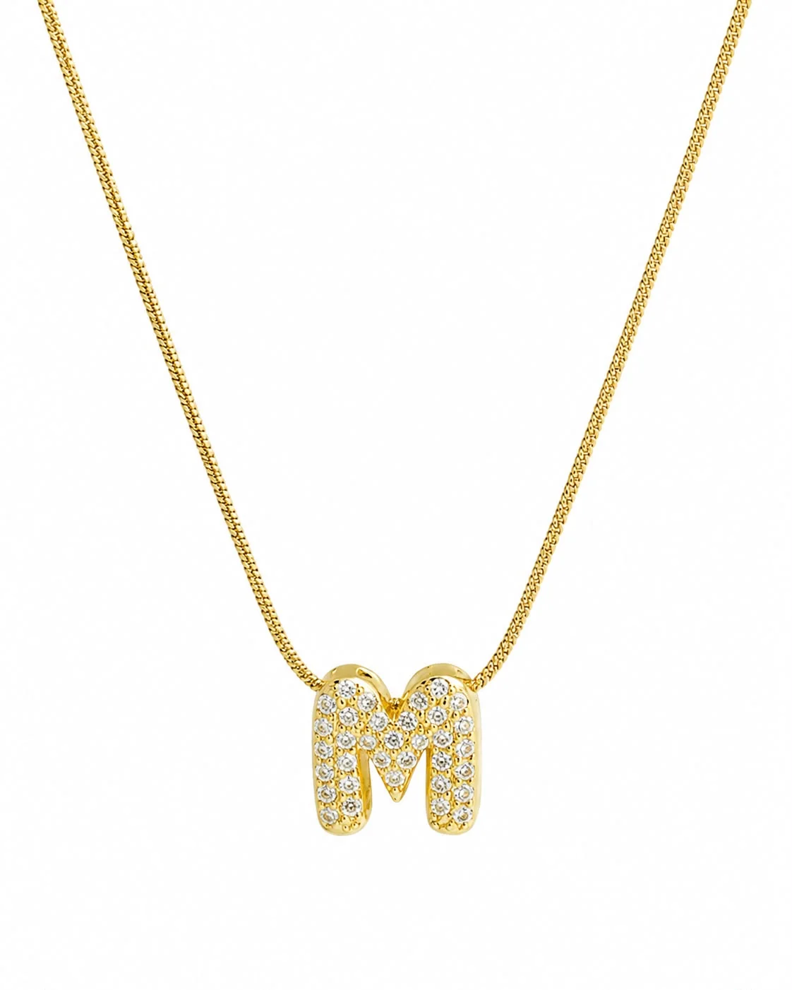 Collar de inicial M brillante dorado