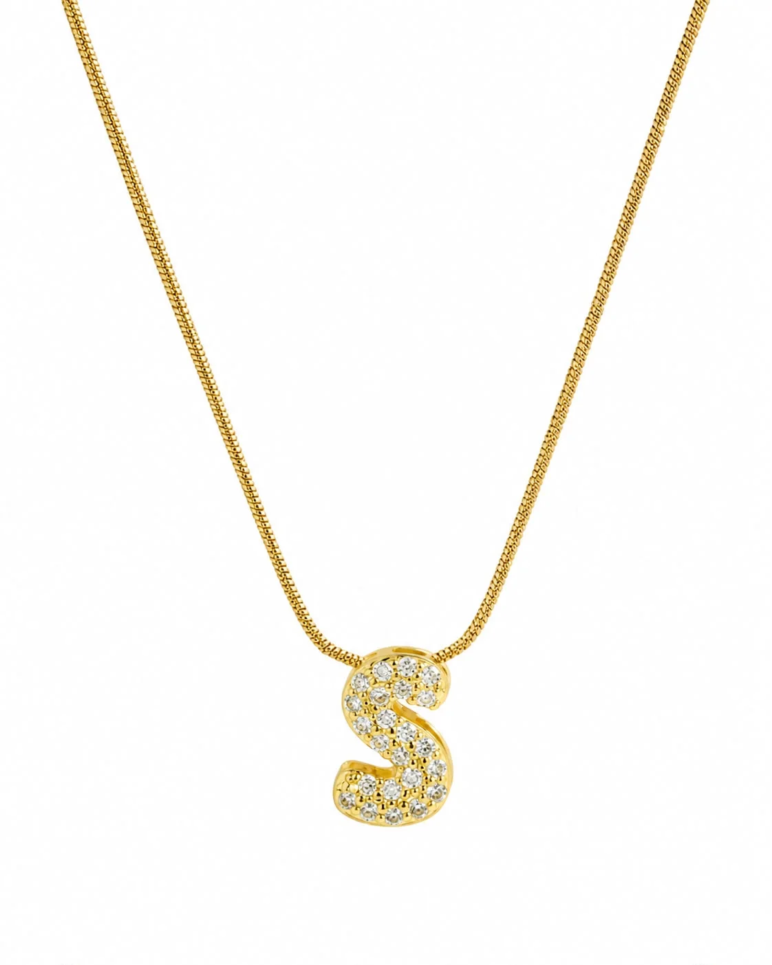 Collar inicial S brillante dorado