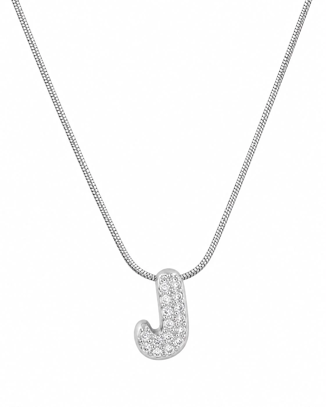 Collar inicial J brillate plateado