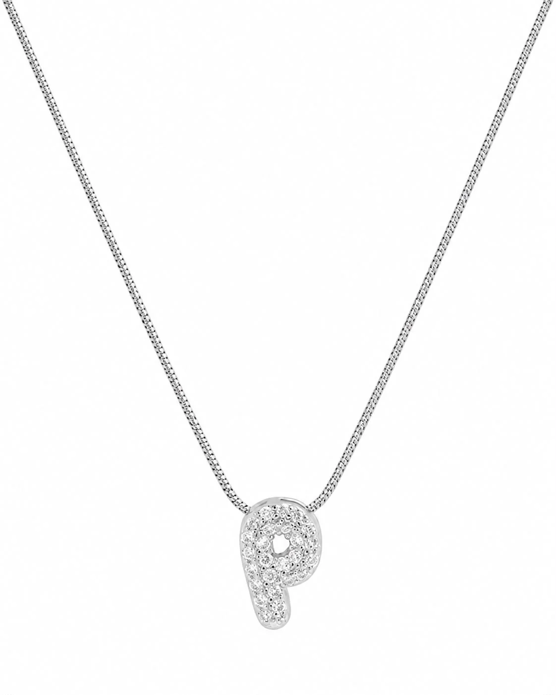 Collar inicial P brillante plateado