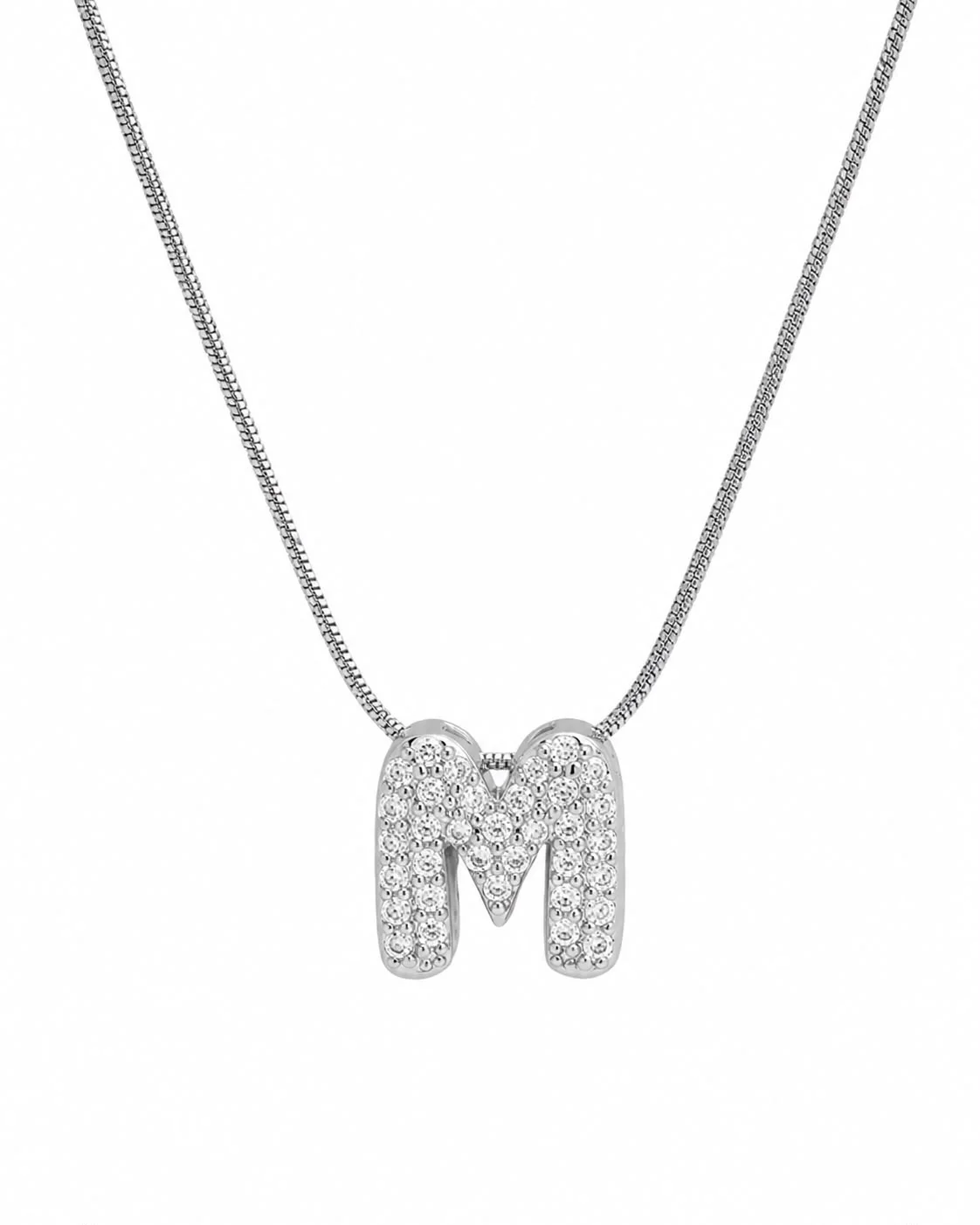 Collar inicial M brillante plateado