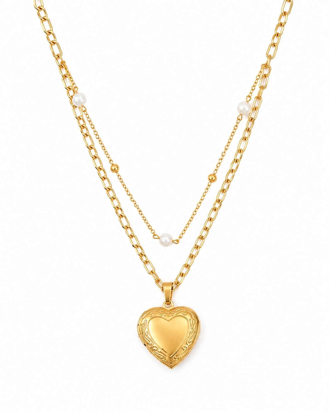 Collar Relicario Corazón Perla