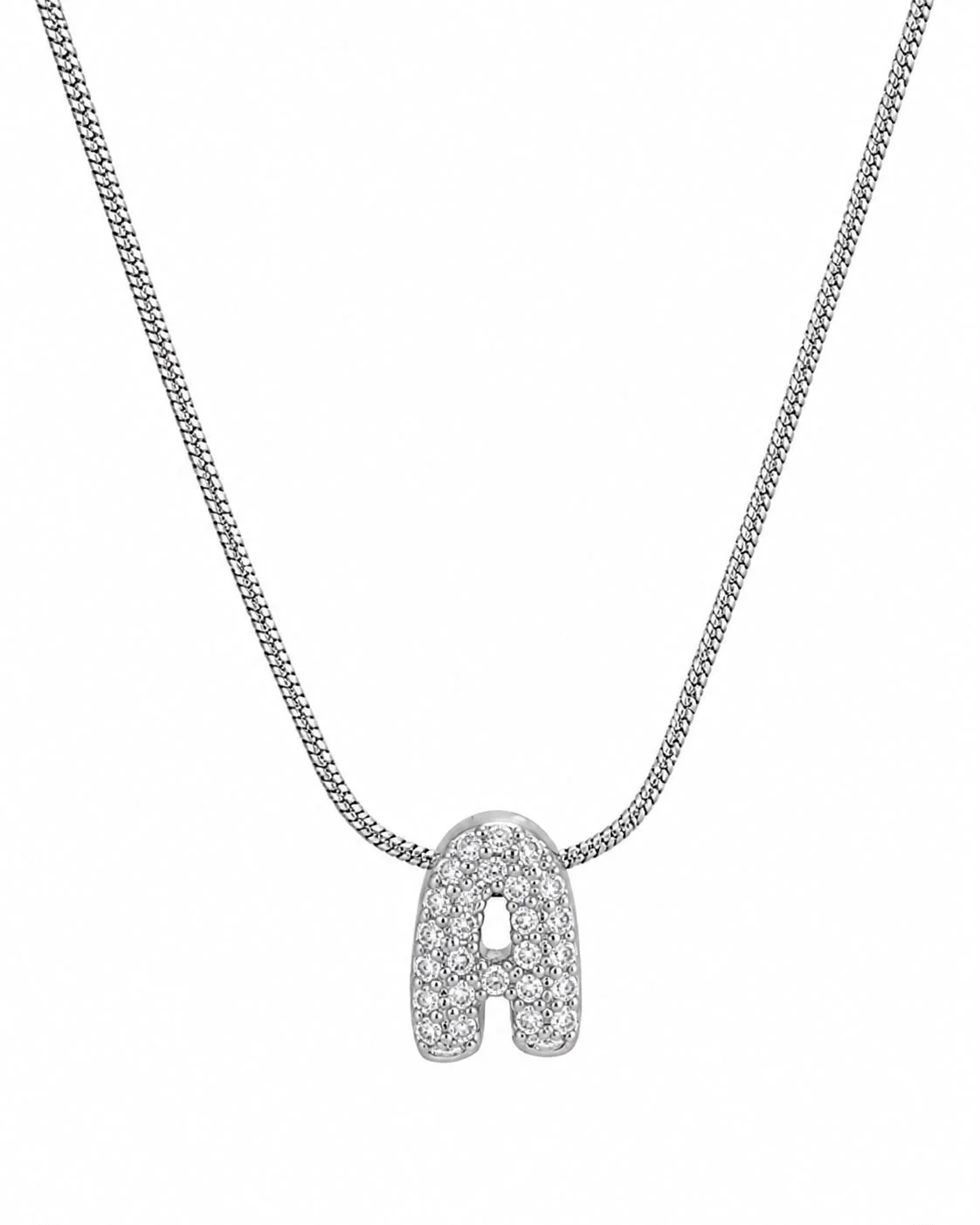 Collar inicial A brillante plateada