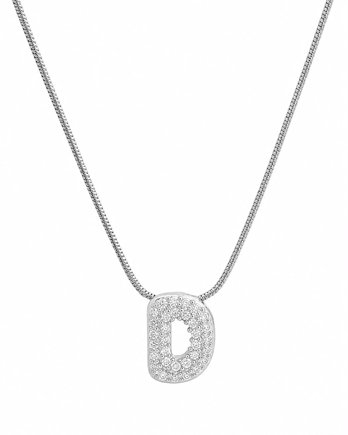 Collar inicial D brillante plateado