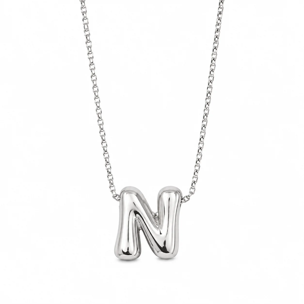 Collar de inicial N plateado
